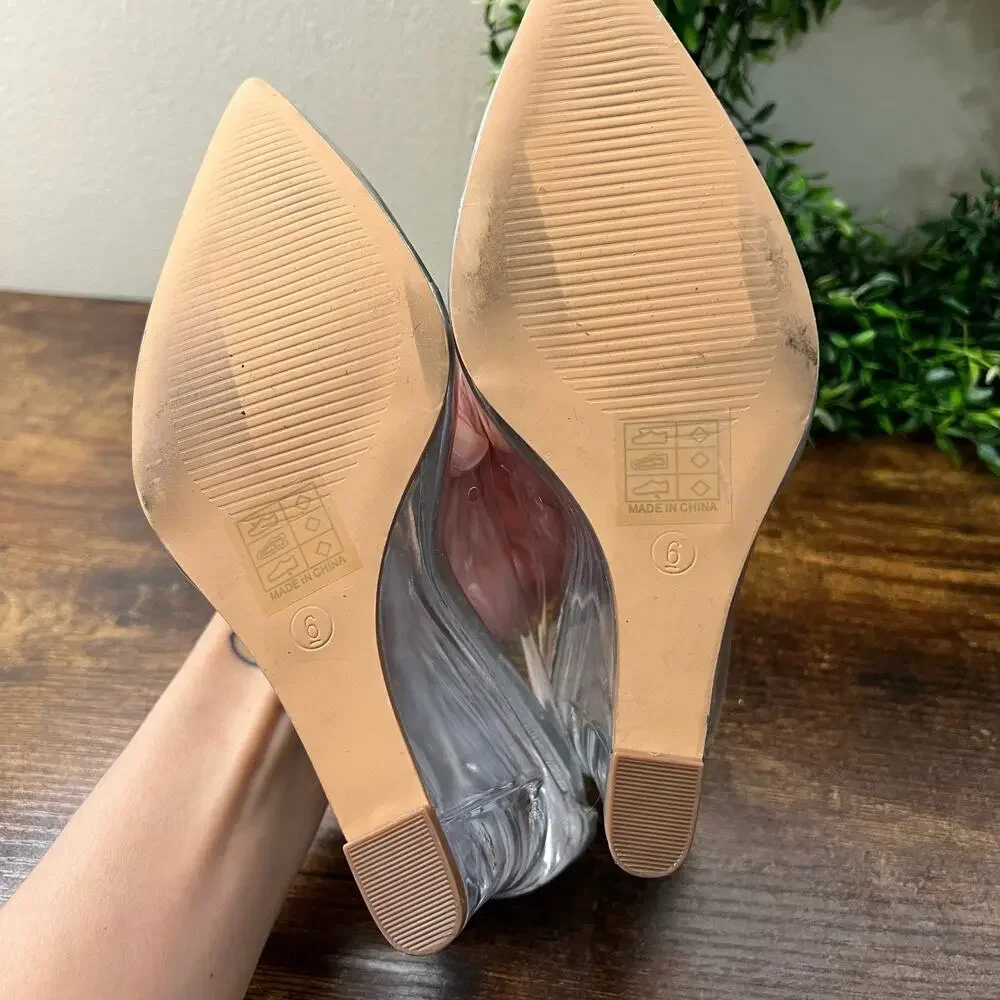 Berness Clare Clear Wedge Pumps 6 Party Pointed Toe Silver Slip On Going Out